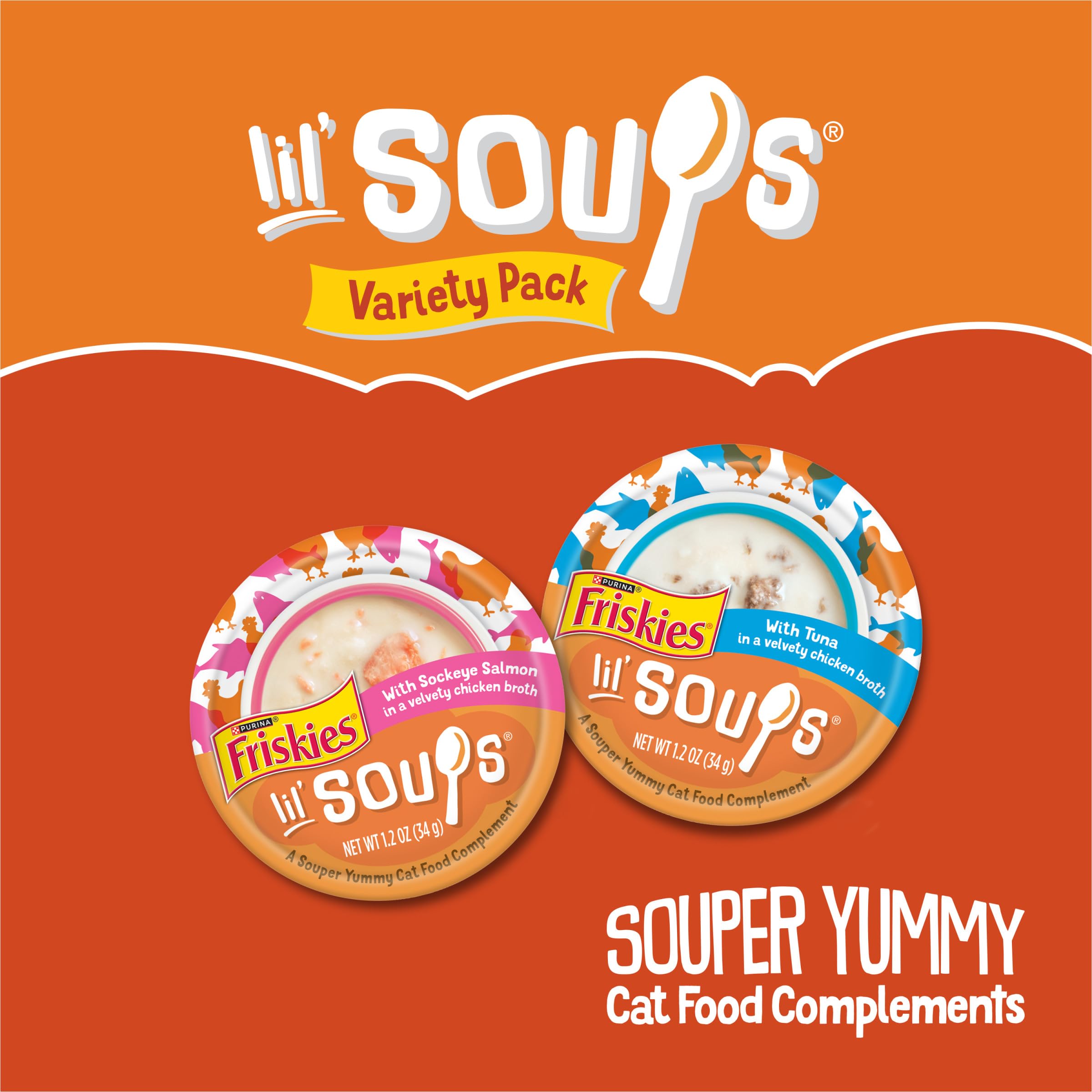 Purina Friskies Grain Free Wet Cat Food Complement Variety Pack, Lil' Soups With Sockeye Salmon & Tuna in Broth - (18) 1.2 oz. Cups - Image 3