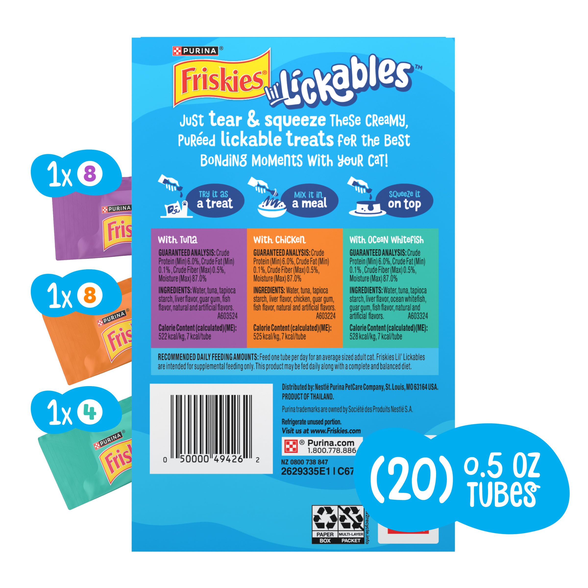 Purina Friskies Lil’ Lickables with Chicken, with Tuna or with Ocean Whitefish Variety Pack Lickable Cat Treats  - 10 oz. (Pack of 20) - Image 9