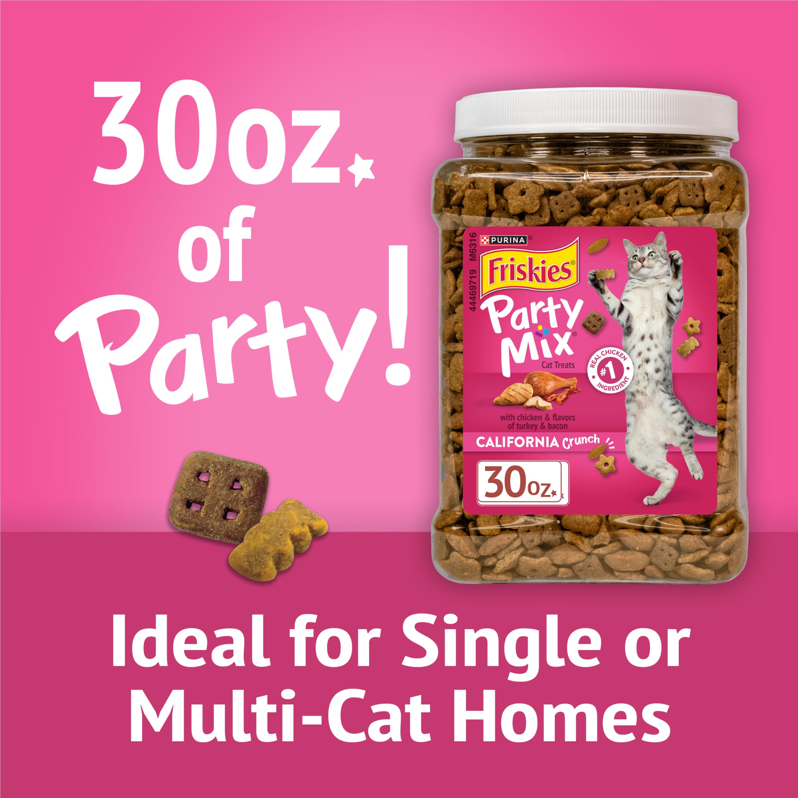 Purina Friskies Party Mix California Crunch with Chicken and Flavors of Turkey and Bacon Cat Treats - 30 oz Canister - Image 3
