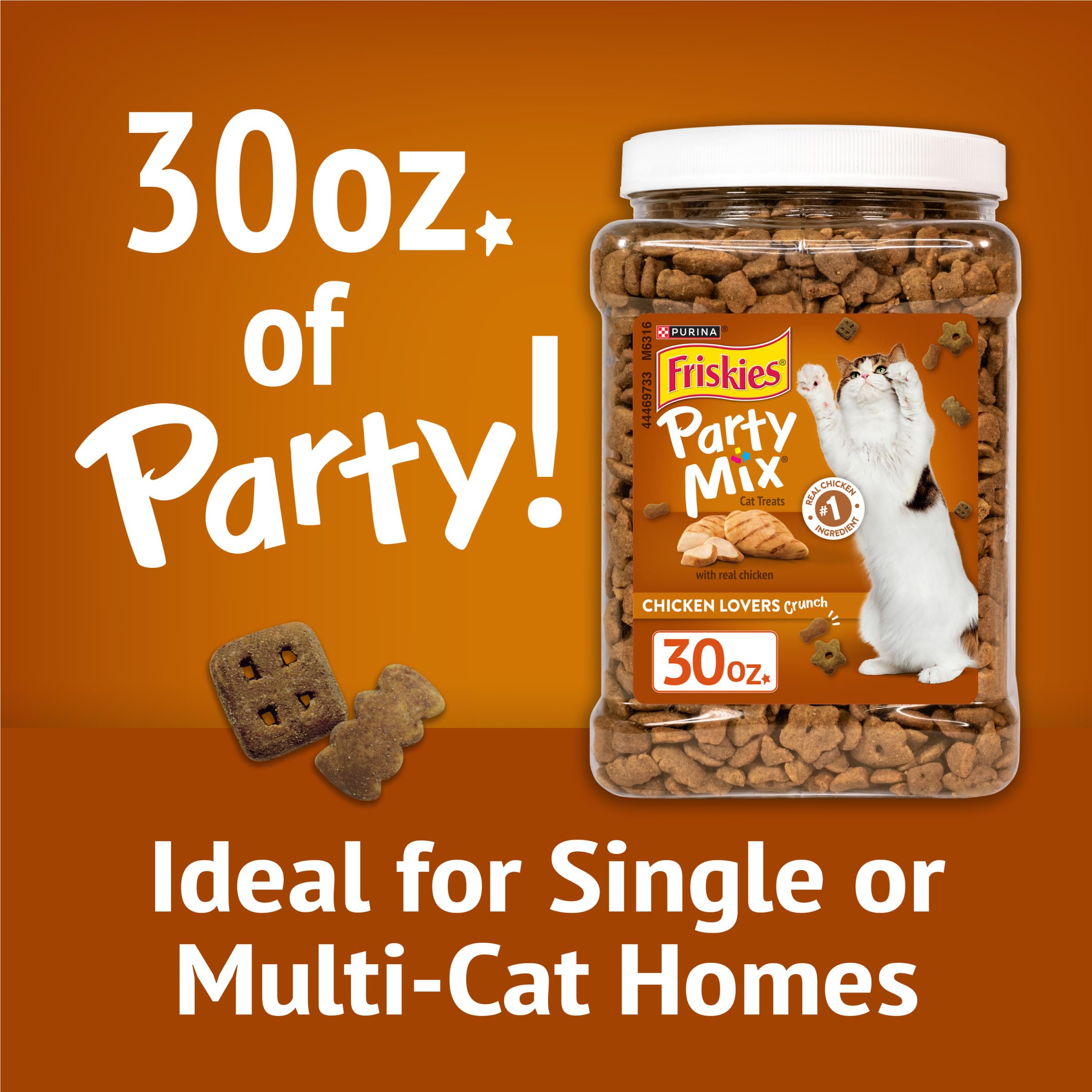 Purina Friskies Party Mix Chicken Lovers Crunch with Real Chicken Cat Treats - 30 oz Canister - Image 3