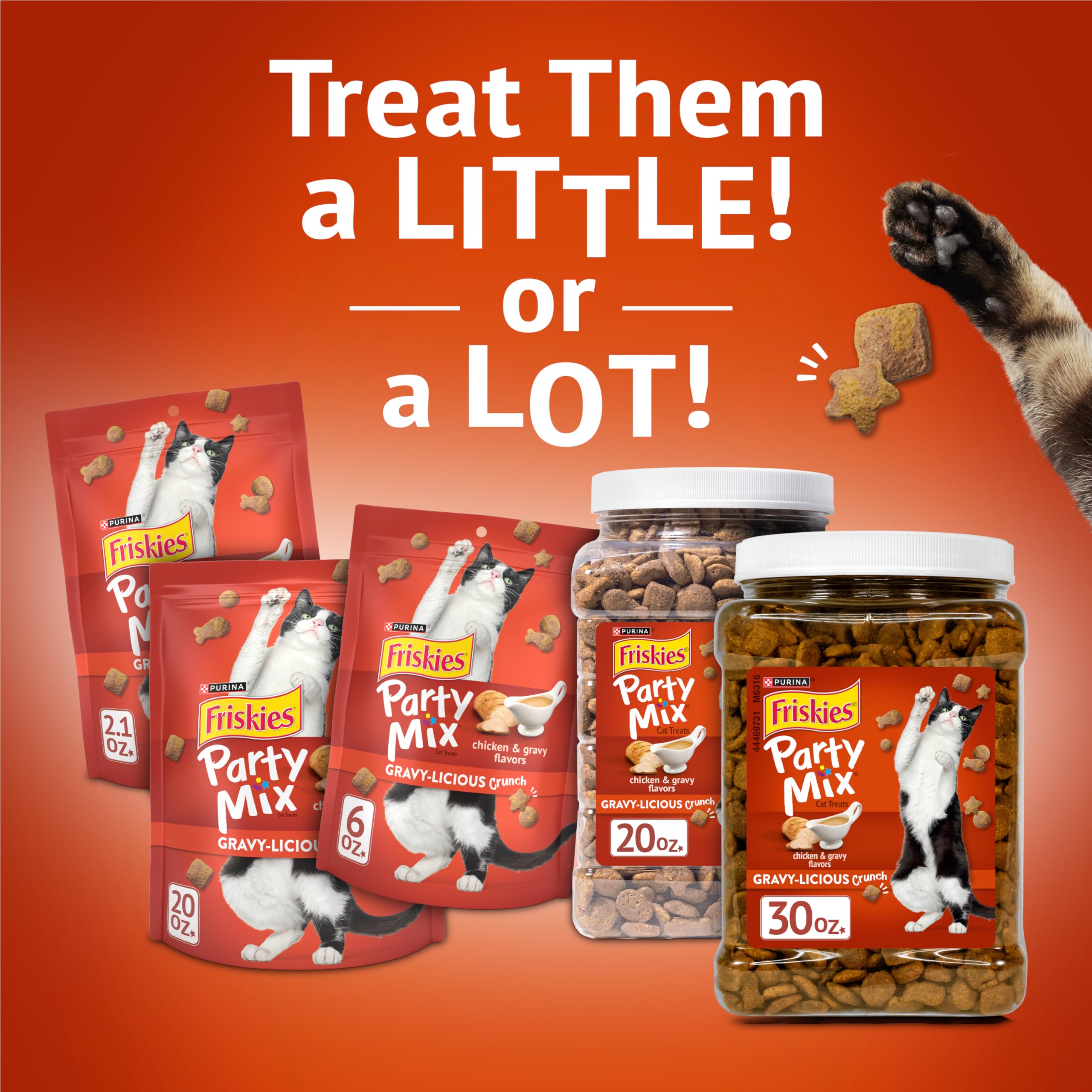 Purina Friskies Party Mix Gravy-Licious Crunch Chicken and Gravy Flavors Cat Treats - 30 oz Canister - Image 10