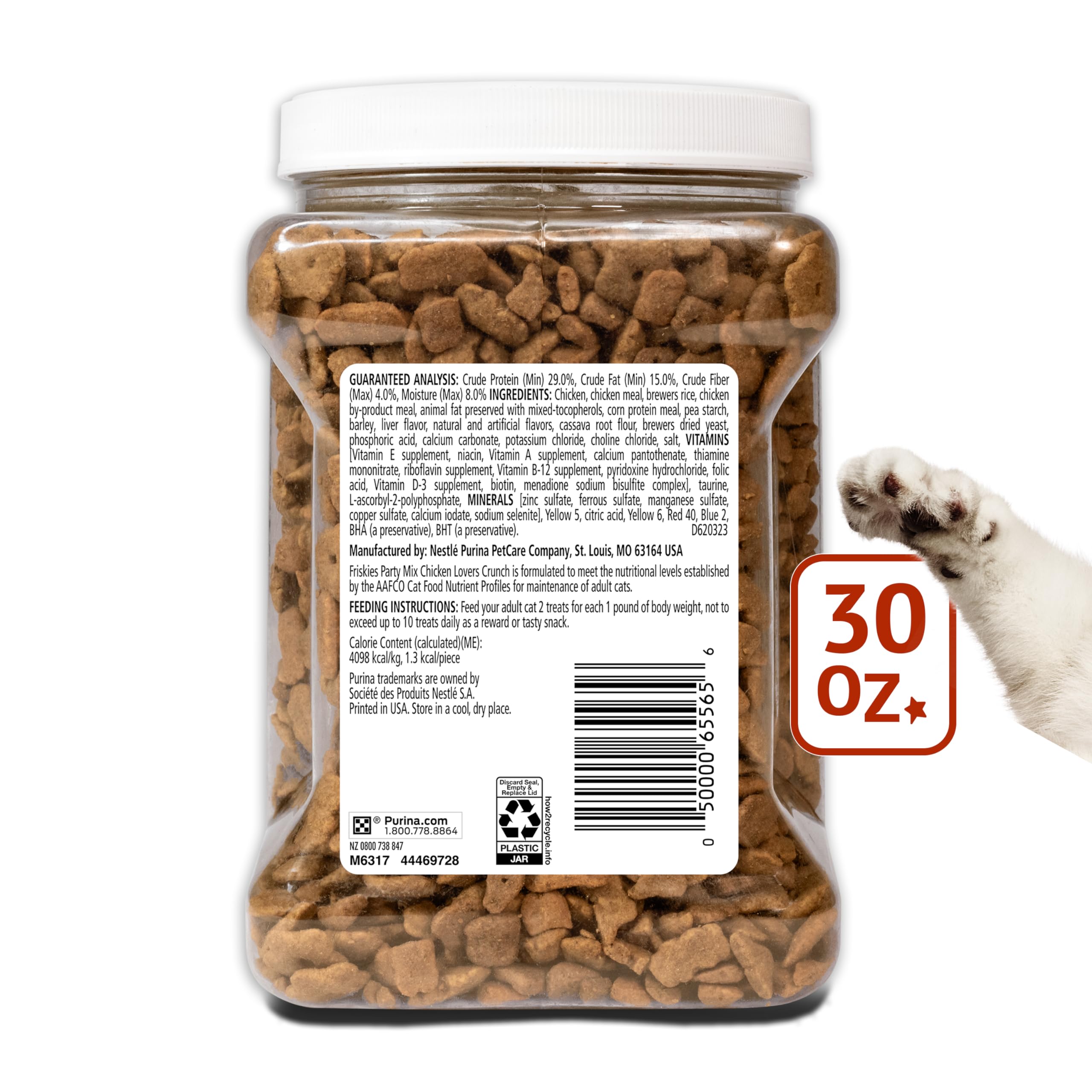 Purina Friskies Party Mix Gravy-Licious Crunch Chicken and Gravy Flavors Cat Treats - 30 oz Canister - Image 11