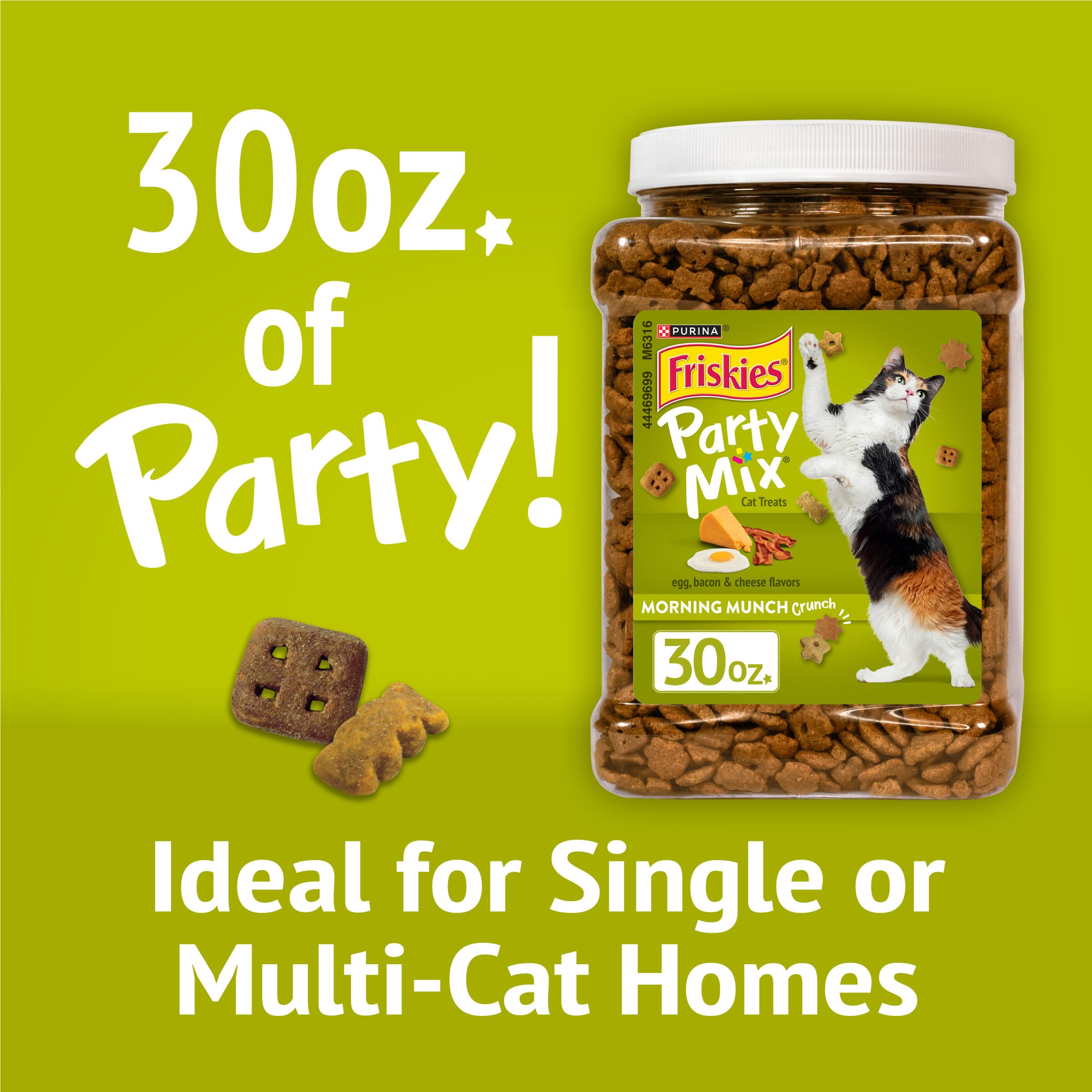 Purina Friskies Party Mix Morning Munch Crunch Egg, Bacon and Cheese Flavors Cat Treats - 30 oz Canister - Image 3