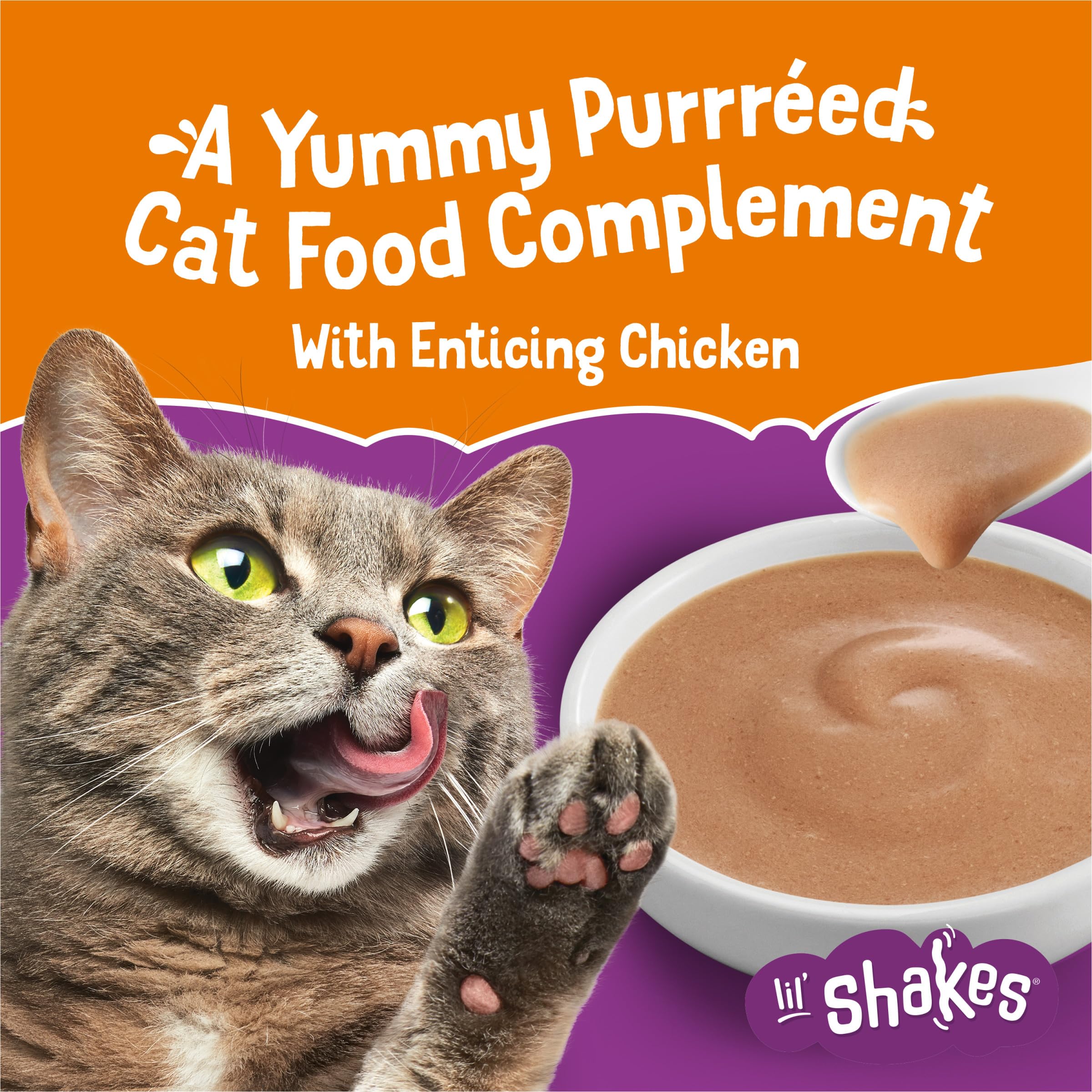 Purina Friskies Pureed Cat Food Topper, Lil’ Shakes With Enticing Chicken Lickable Cat Treats - (Pack of 16) 1.55 oz. Pouches - Image 3