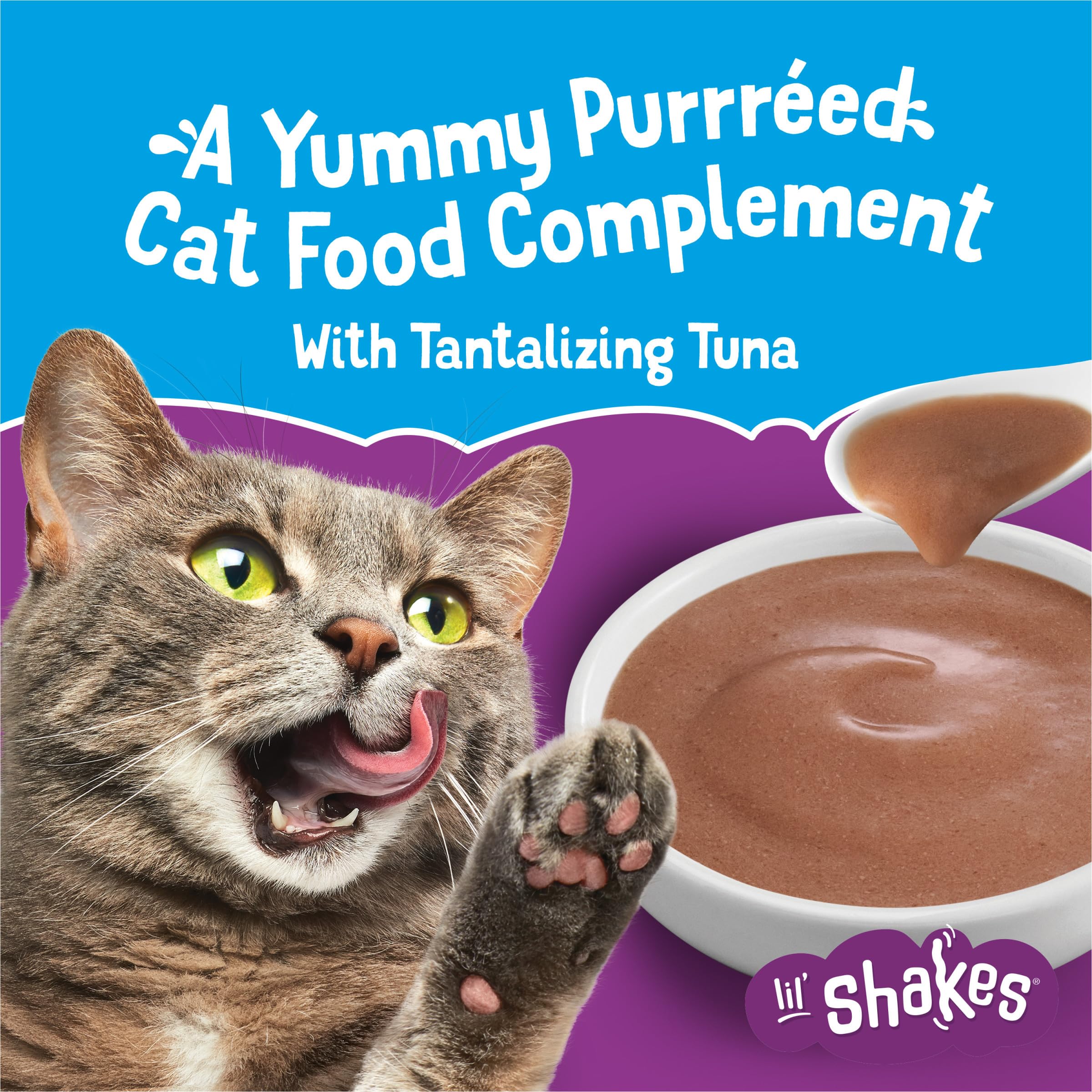 Purina Friskies Pureed Cat Food Topper, Lil’ Shakes With Tantalizing Tuna Lickable Cat Treats - (Pack of 16) 1.55 oz. Pouches - Image 3