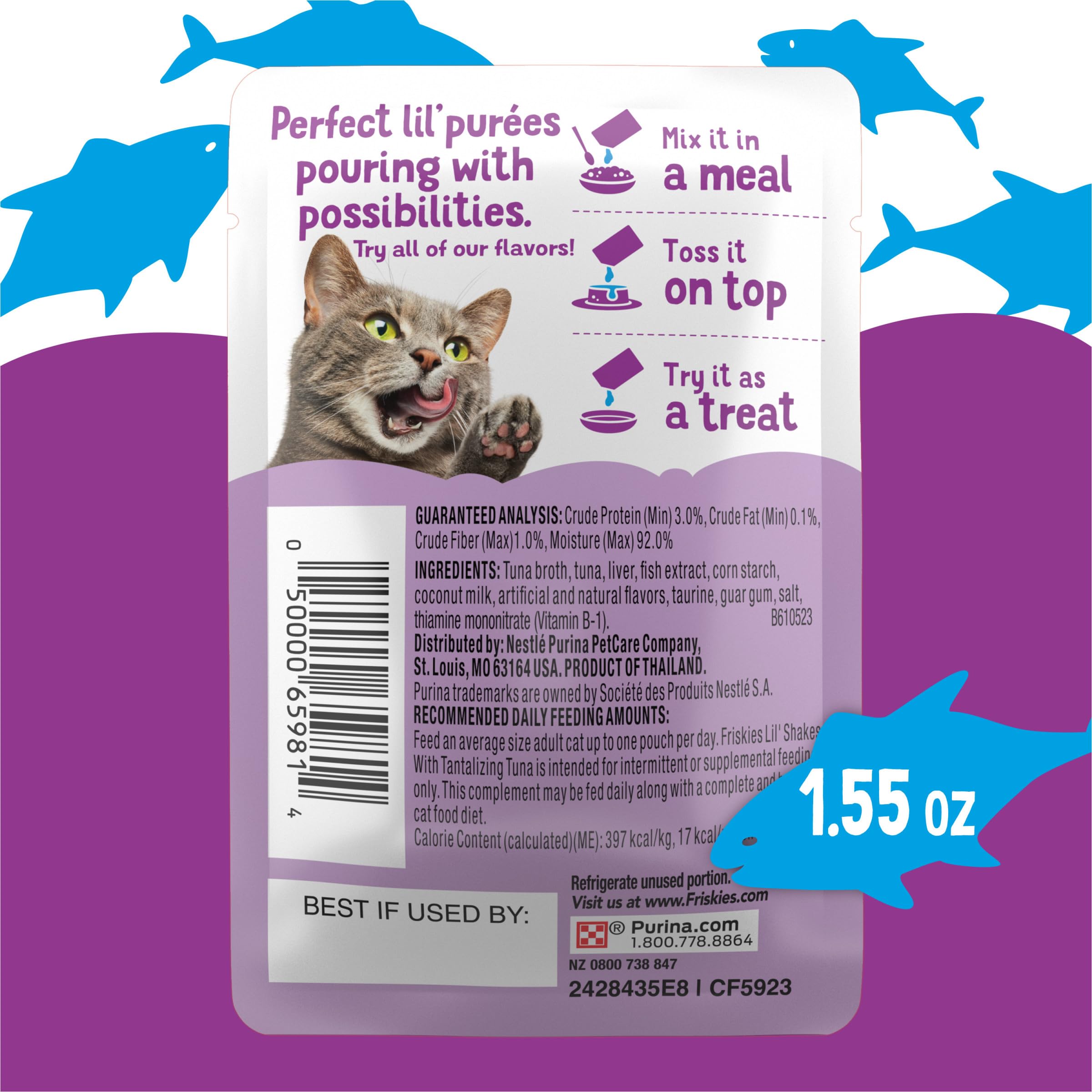 Purina Friskies Pureed Cat Food Topper, Lil’ Shakes With Tantalizing Tuna Lickable Cat Treats - (Pack of 16) 1.55 oz. Pouches - Image 7