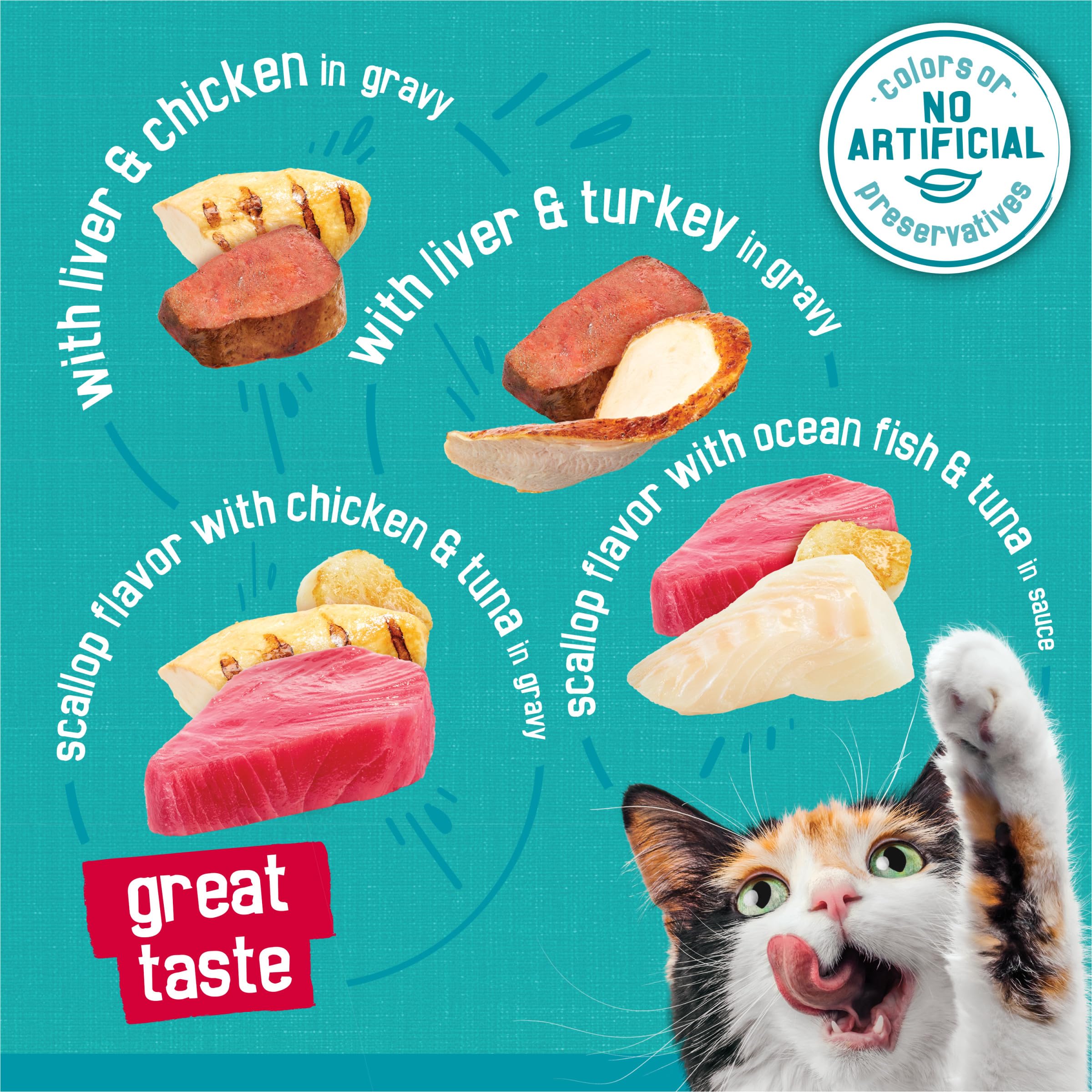 Purina Friskies Wet Cat Food Variety Pack, Tasty Treasures Prime Filets (With Chicken and Tuna, With Chicken, and With Ocean Fish and Tuna, and With Turkey) - (Pack of 24) 5.5 oz. Cans - Image 4